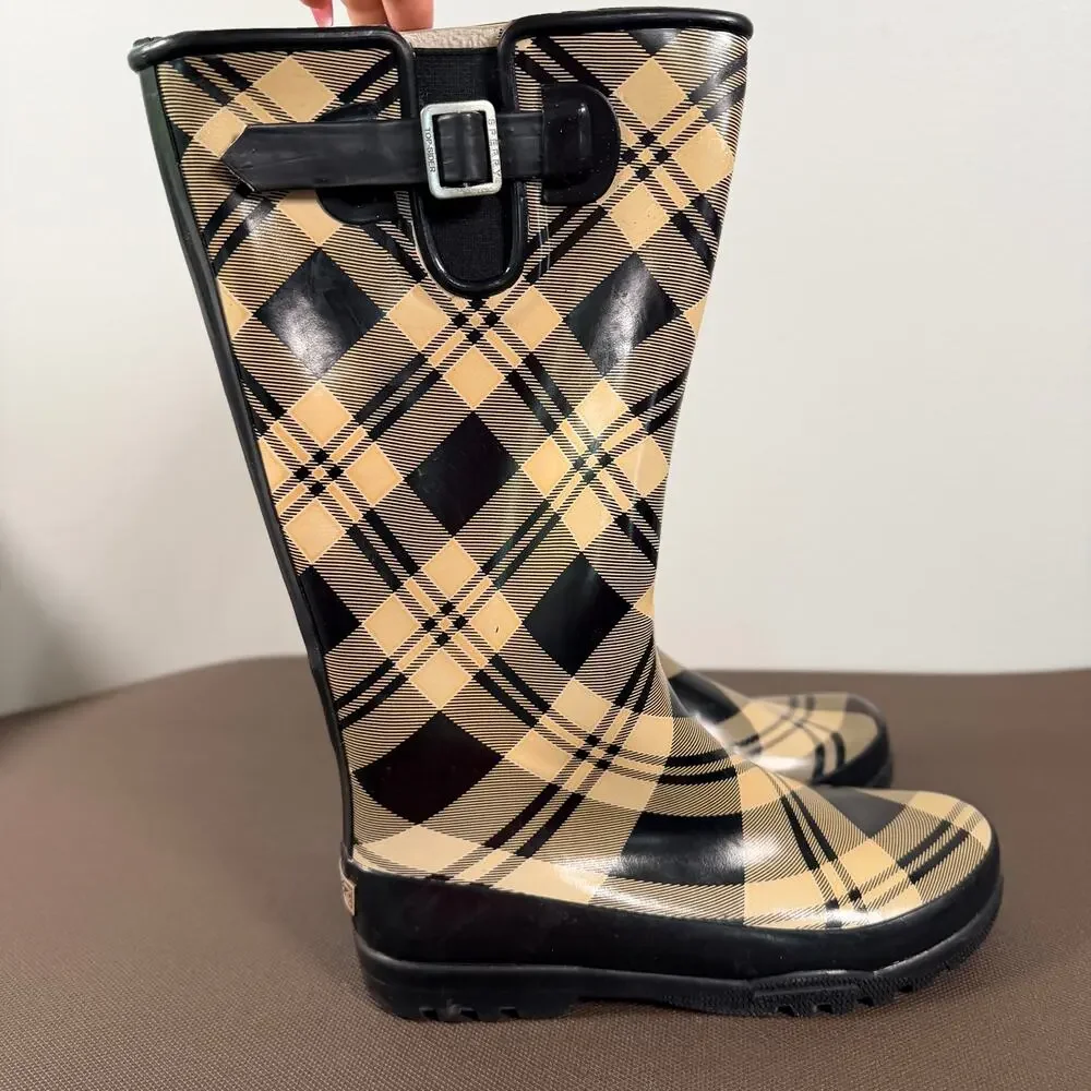 Sperry Top-Sider Pelican Plaid Rain Boots Waterproof w/ Micro Fleece Lining Sz 8